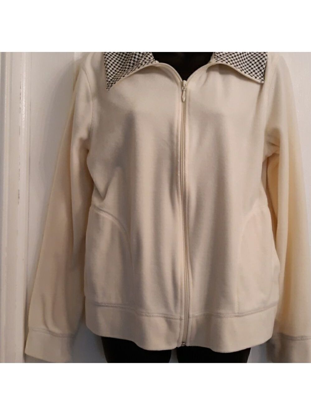 Kim Rogers jacket with black and white collar